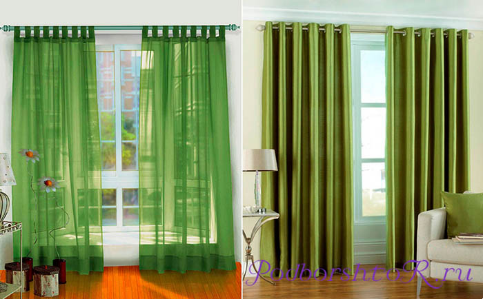 Выбираем шторы в комнату с зелеными обоями в фото