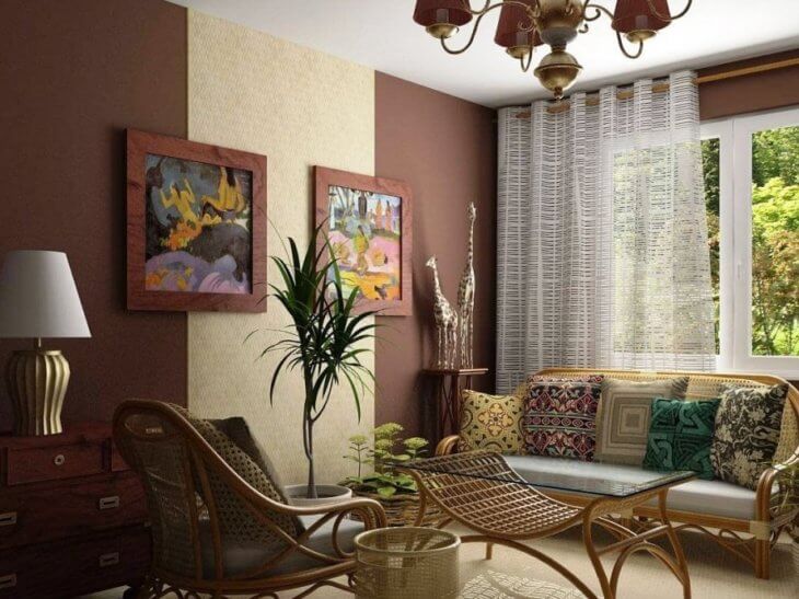 Комбинирование обоев в гостиной в зависимости от стиля и размеров комнаты в фото