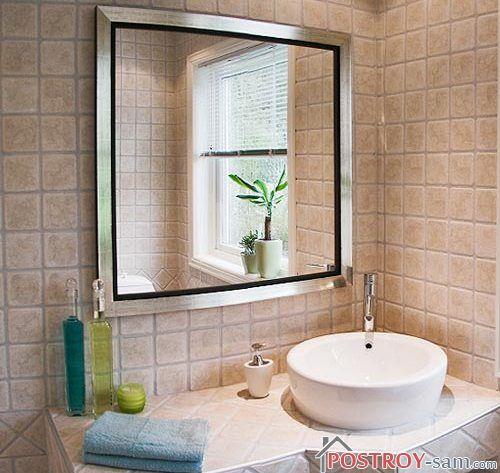 Установка зеркала в ванной: способы установки, высота, декор в фото