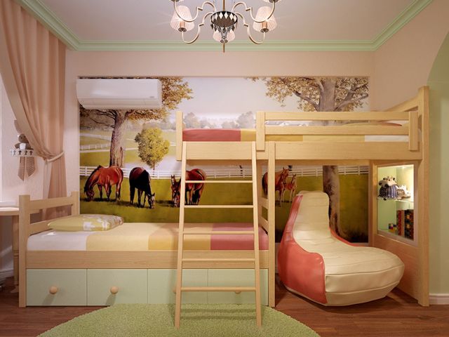 Дизайн однокомнатной квартиры для семьи с двумя детьми в фото