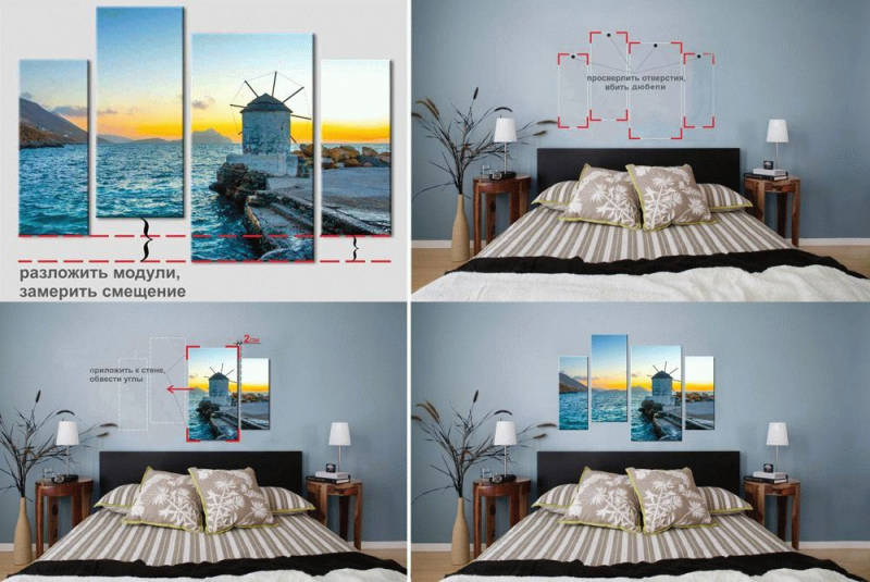 Как правильно повесить модульную картину на стену в фото