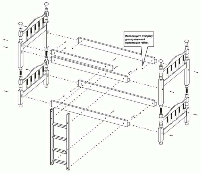 Схема сборки двухъярусной кровати: требования и крепление в фото