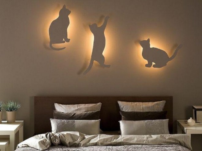 Оригинальная композиция 3-х бра в виде котов или светильники своими руками в фото