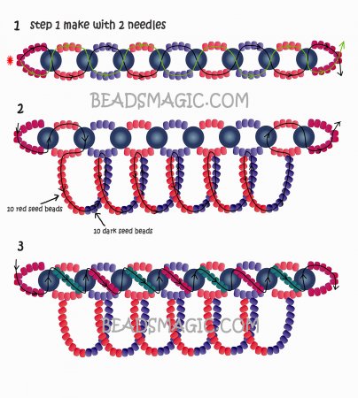 Схема плетения из бисера ожерелья «Казино» в фото