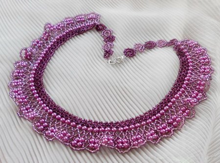 Схема плетения из бисера ожерелья «Purple Rain» в фото