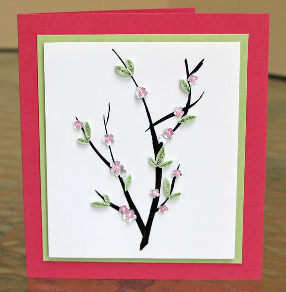 Квиллинг открытка — Вишня цветет в фото