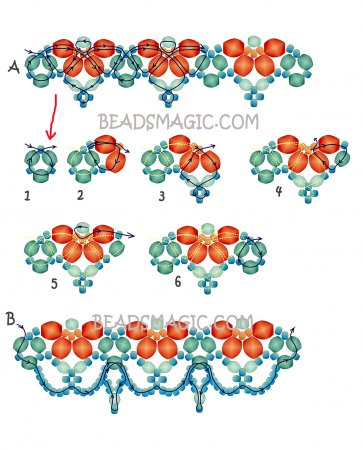 Схема плетения из бисера ожерелья «Orangina» в фото
