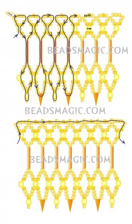 Схема плетения из бисера ожерелья «Golden Dust» в фото