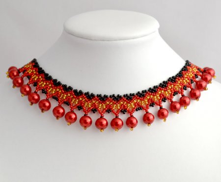 Схема плетения из бисера ожерелья «Рябина» в фото