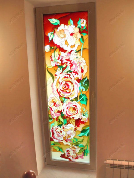 Витраж «Цветы» красками на стекле и на бумаге: эскизы с фото в фото