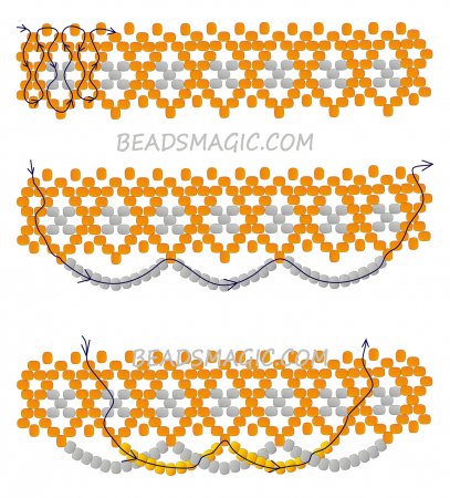 Схема плетения из бисера ожерелья «Золотой дождь» в фото