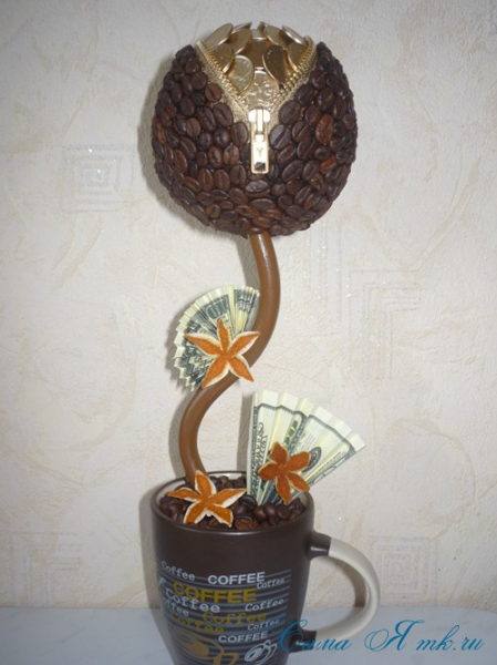 Топиарии из монет и кофе: мастер-класс с фото денежного дерева в фото