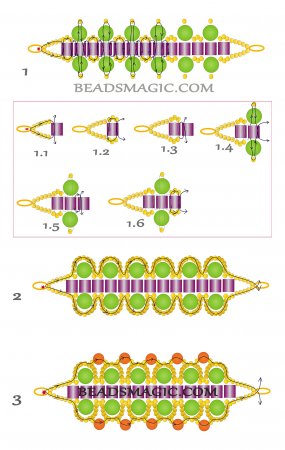 Схема плетения из бисера браслета «Летнее поле» в фото
