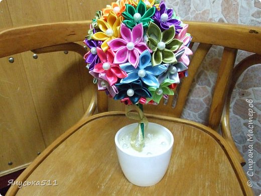 Топиарии из цветов и конфет в технике канзаши: мастер-класс с фото в фото
