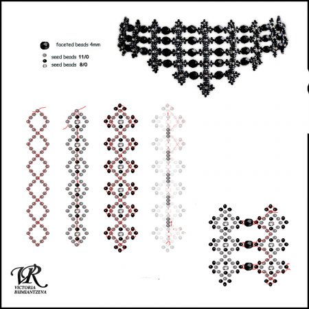 Схема плетения из бисера ожерелья «Lamborghini» в фото