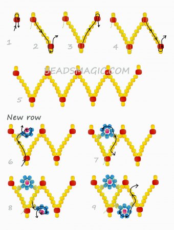 Схема плетения из бисера ожерелья «Весенние цветы» в фото