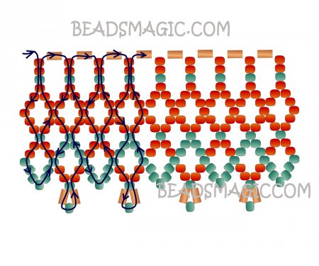 Схема плетения из бисера ожерелья «Бронзовое кружево» в фото