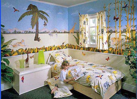 Джунгли в интерьере детской комнаты в фото