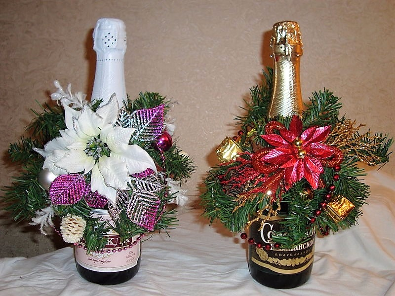 Новогоднее оформление шампанского лентами: мастер-класс с фото в фото
