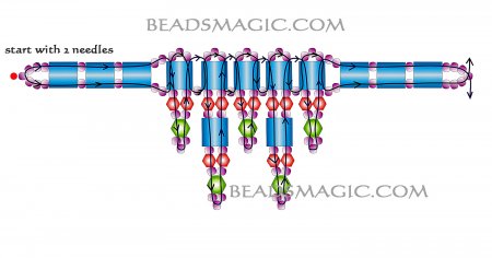 Схема плетения из бисера ожерелья «Зелень» в фото