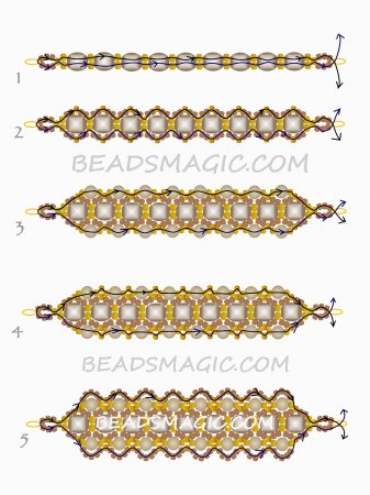 Схема плетения из бисера браслета «темный мед» в фото