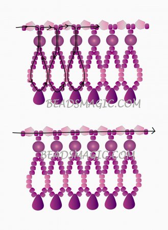 Схема плетения из бисера ожерелья «Fuksia» в фото
