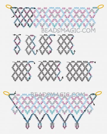 Схема плетения из бисера ожерелья «Зефир» в фото
