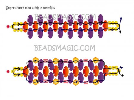 Схема плетения из бисера браслета «Superduo» в фото