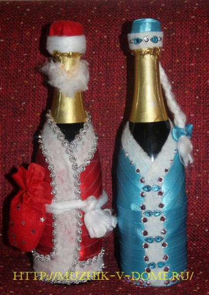 Новогоднее оформление шампанского лентами: мастер-класс с фото в фото