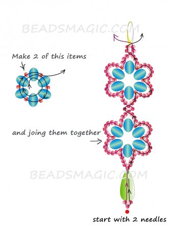 Схема плетения из бисера сережек «Голубые цветы» в фото