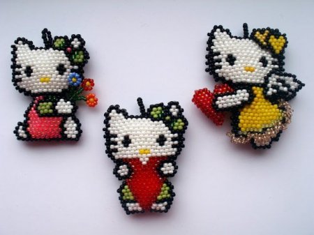 Схемы плетения котят Hello Kitty из бисера в фото