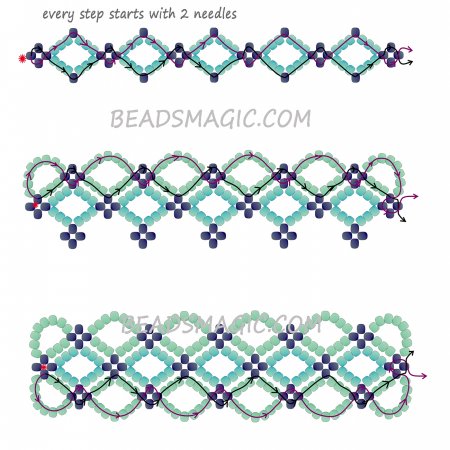 Схема плетения из бисера браслета «Санторини» в фото