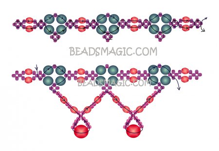 Схема плетения из бисера ожерелья «Rojo» в фото