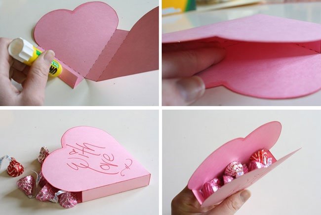 Коробка-сердце своими руками с конфетами из бумаги в фото