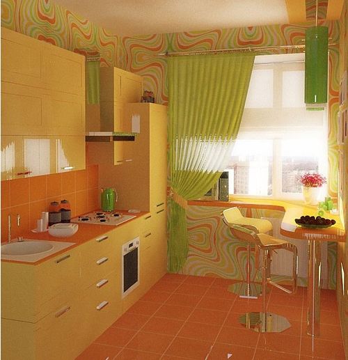 Подбираем дизайн зеленых штор на кухню в фото