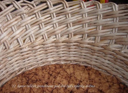 Косое плетение из газет на примере плетеной корзинки в фото