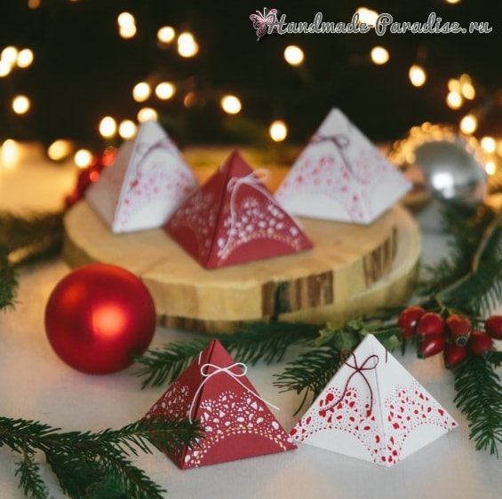 Коробочки-пирамидки для подарка своими руками в фото