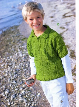 Вязание для детей зеленого пуловера с короткими рукавами: cхемами вязания в фото