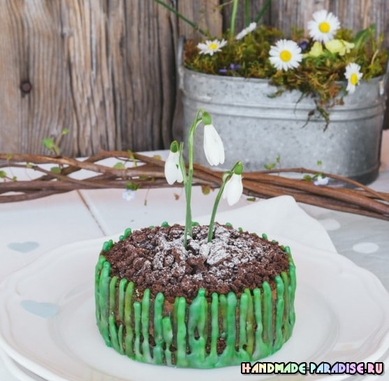 Весенний шоколадный торт с подснежниками в фото