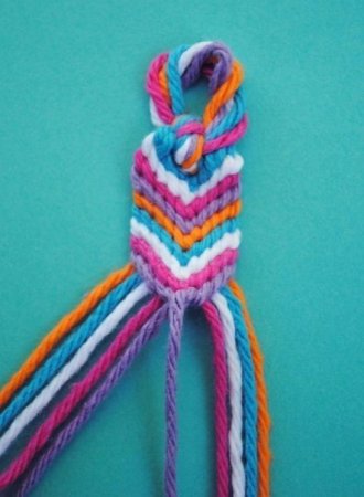 Схема плетения обычной фенечки из нитей в технике макраме в фото