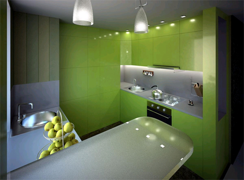 Зеленая мебель на кухне в фото