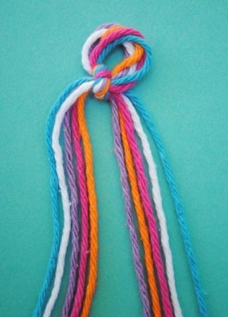 Схема плетения обычной фенечки из нитей в технике макраме в фото