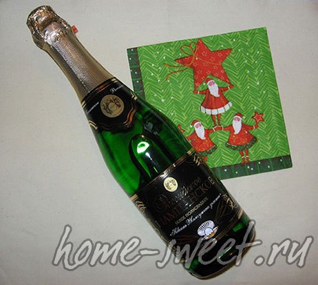 Декупаж бутылки шампанского — эксклюзив к празднику в фото