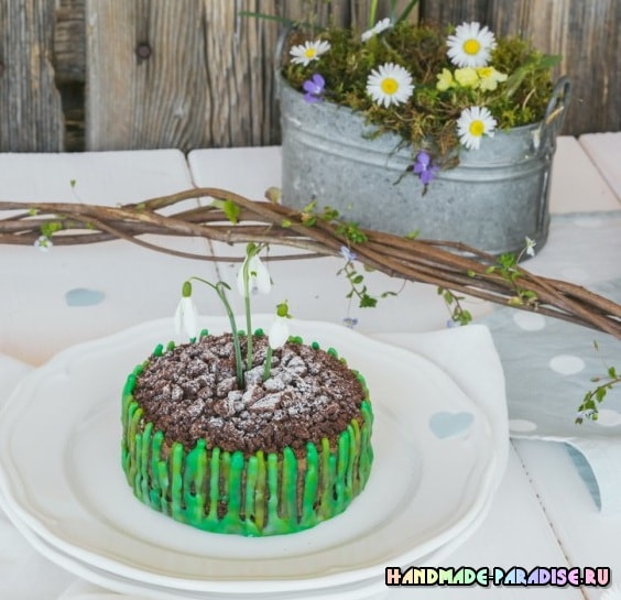 Весенний шоколадный торт с подснежниками в фото