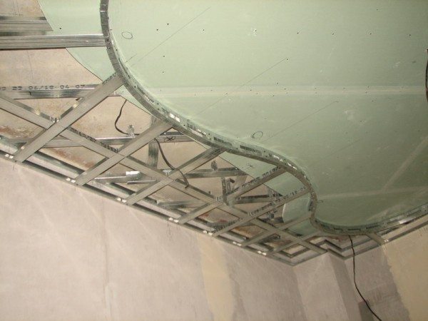 Каркас для потолка из гипсокартона из оцинкованного профиля в фото