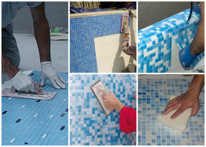 Отделка бассейна: технология укладки мозаики и плитки в фото