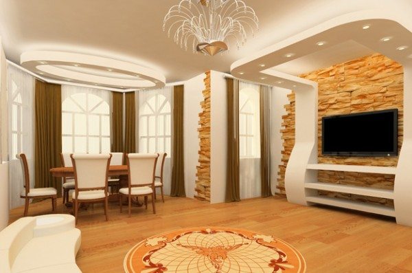 Красивые потолки из гипсокартона для гостиной в фото