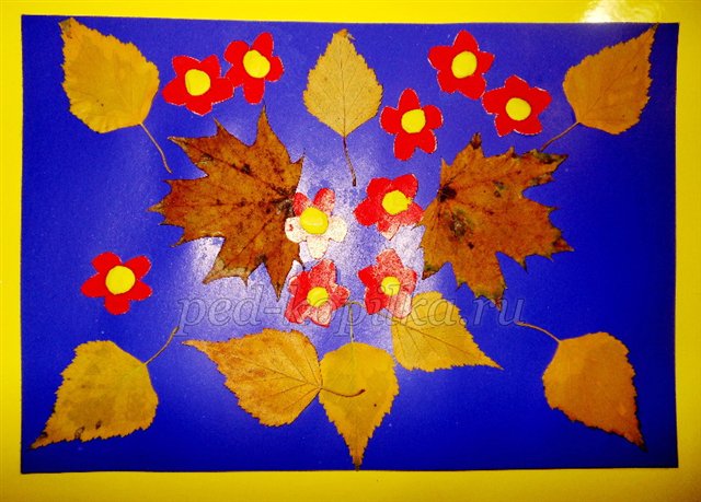 Аппликация "Осенний ковер" из листьев и из цветной бумаги с фото и видео