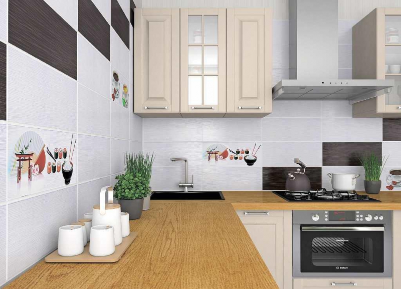 Белая плитка для кухни: с какой лучше смотрится, под кирпич, фото фартука, черно белый цвет, глянцевая керамическая, напольная, кафельная, видео