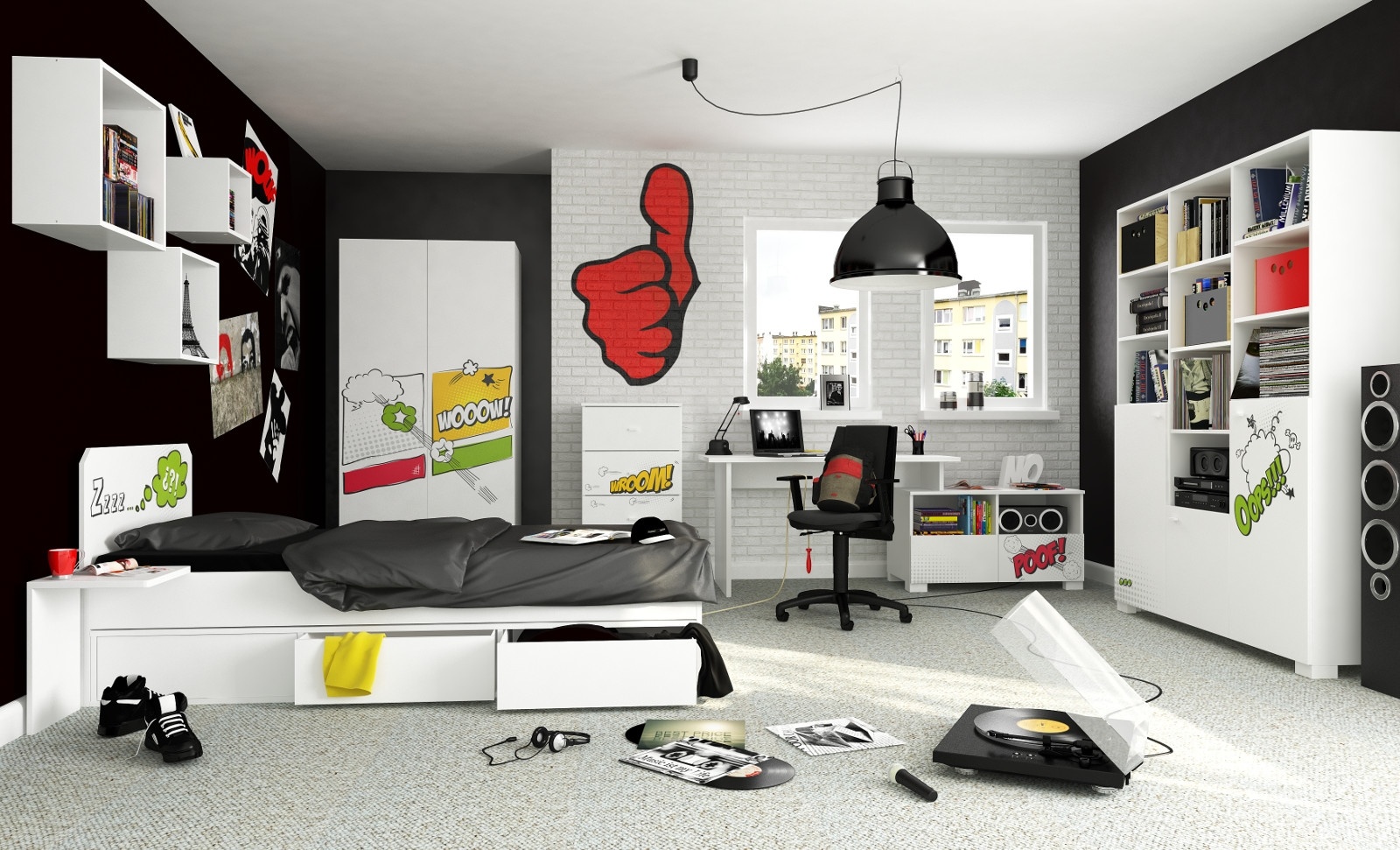 комната в черно белом стиле для подростка